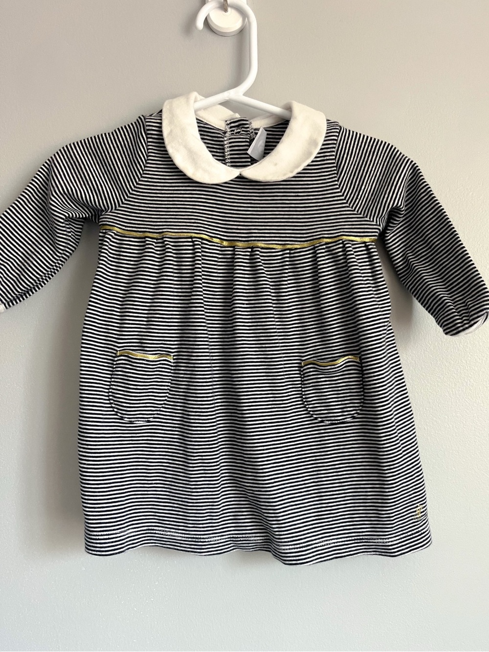 Petit Bateau 100% soft cotton stripe dress - baby girl 6 months - collar